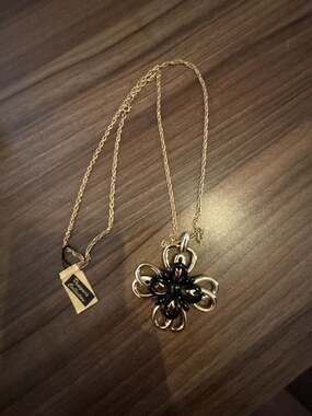 Gold-Tone And Black Flower Pendant Necklace Designer Collection